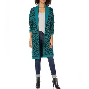 BCBGeneration Teal and Black Animal Print Cardigan
